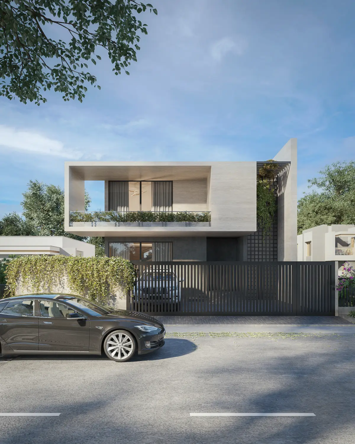 The Grid House interior, residential design with marble, wood, and precise linear lighting, Lahore.