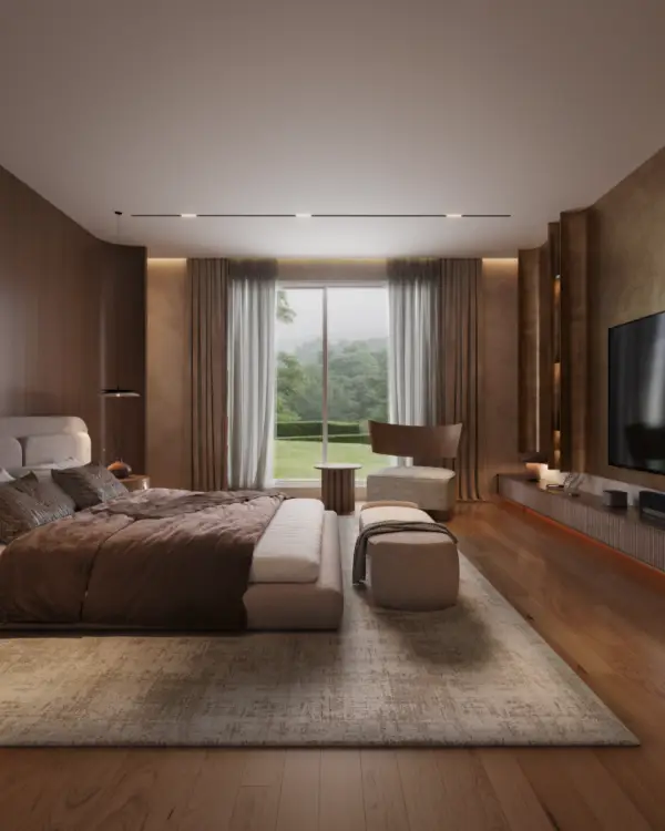 Balkasar Estate interior concept, Neo-Classical palette in soft whites and natural stone tones, Chakwal.