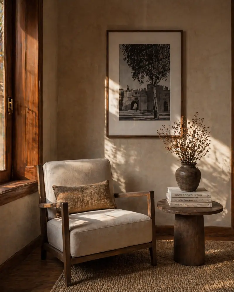 Interior styling by BloxDot, curated corner with furniture, art, and accessories.